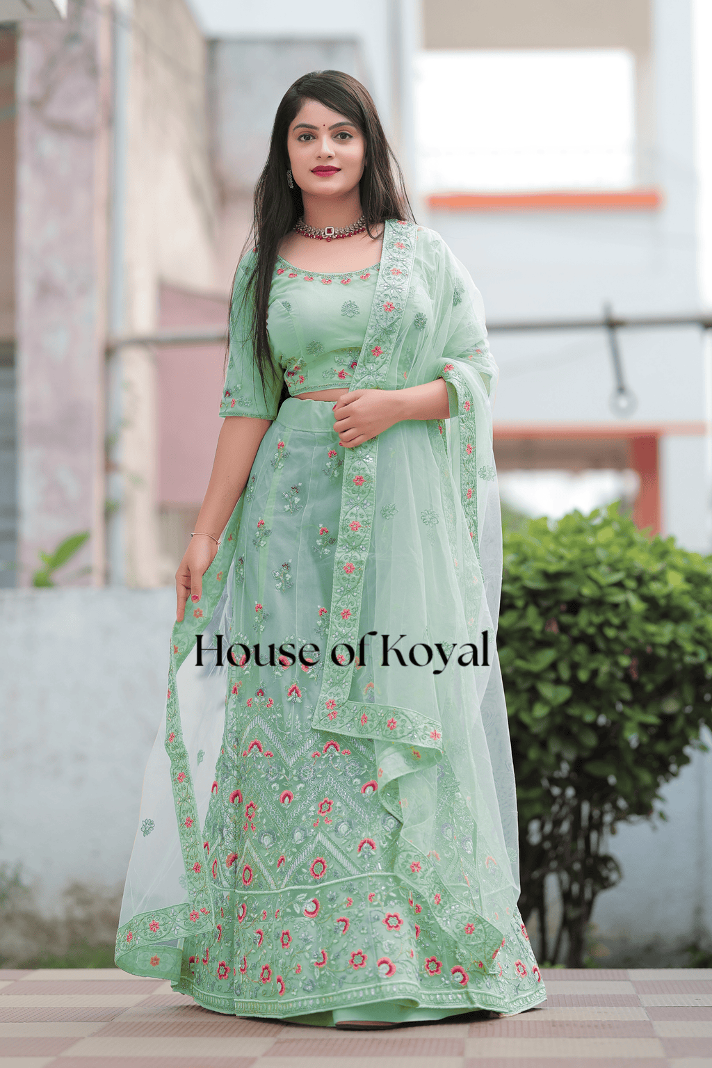Meira Floral Choli - Light Green