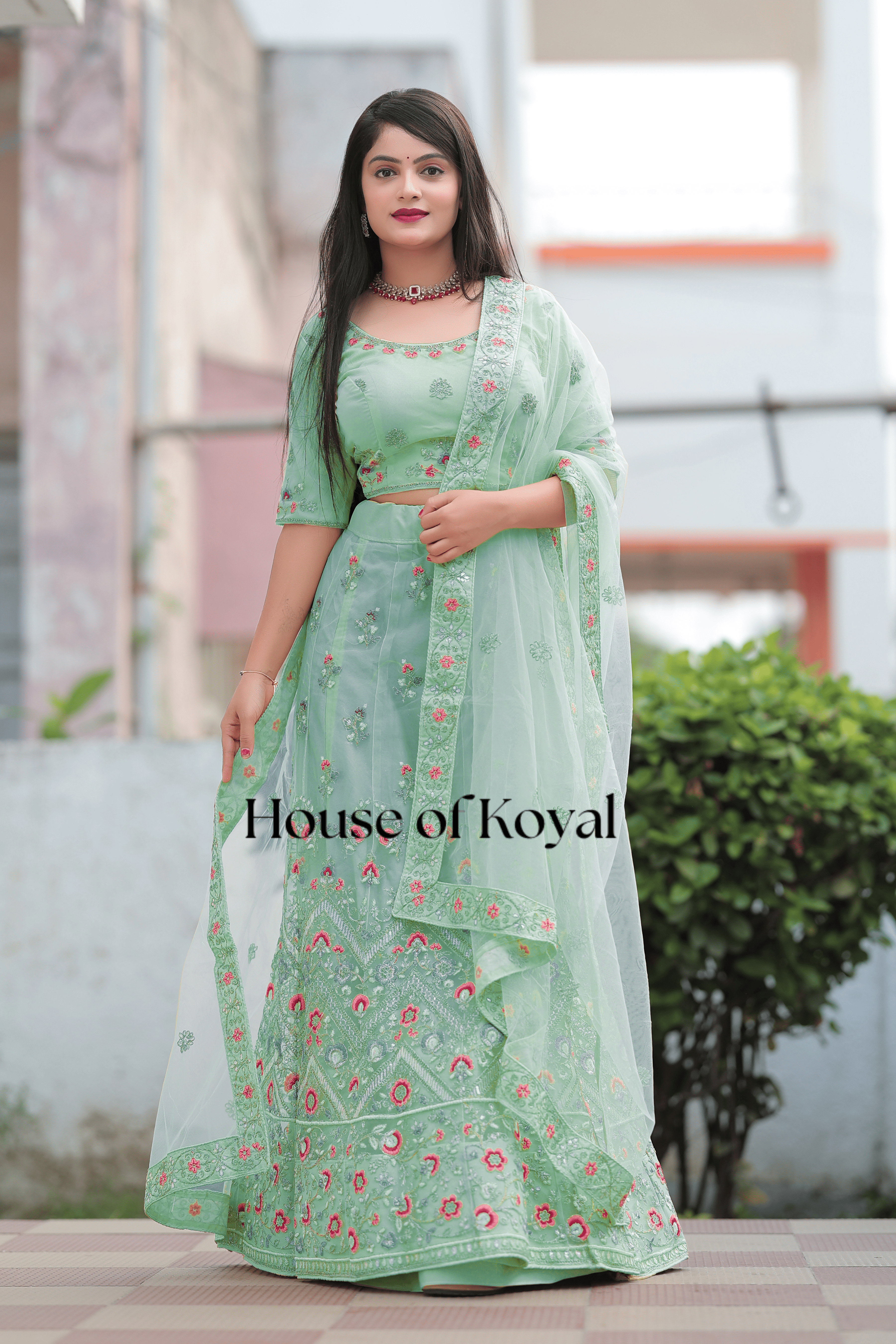 Meira Floral Choli - Light Green