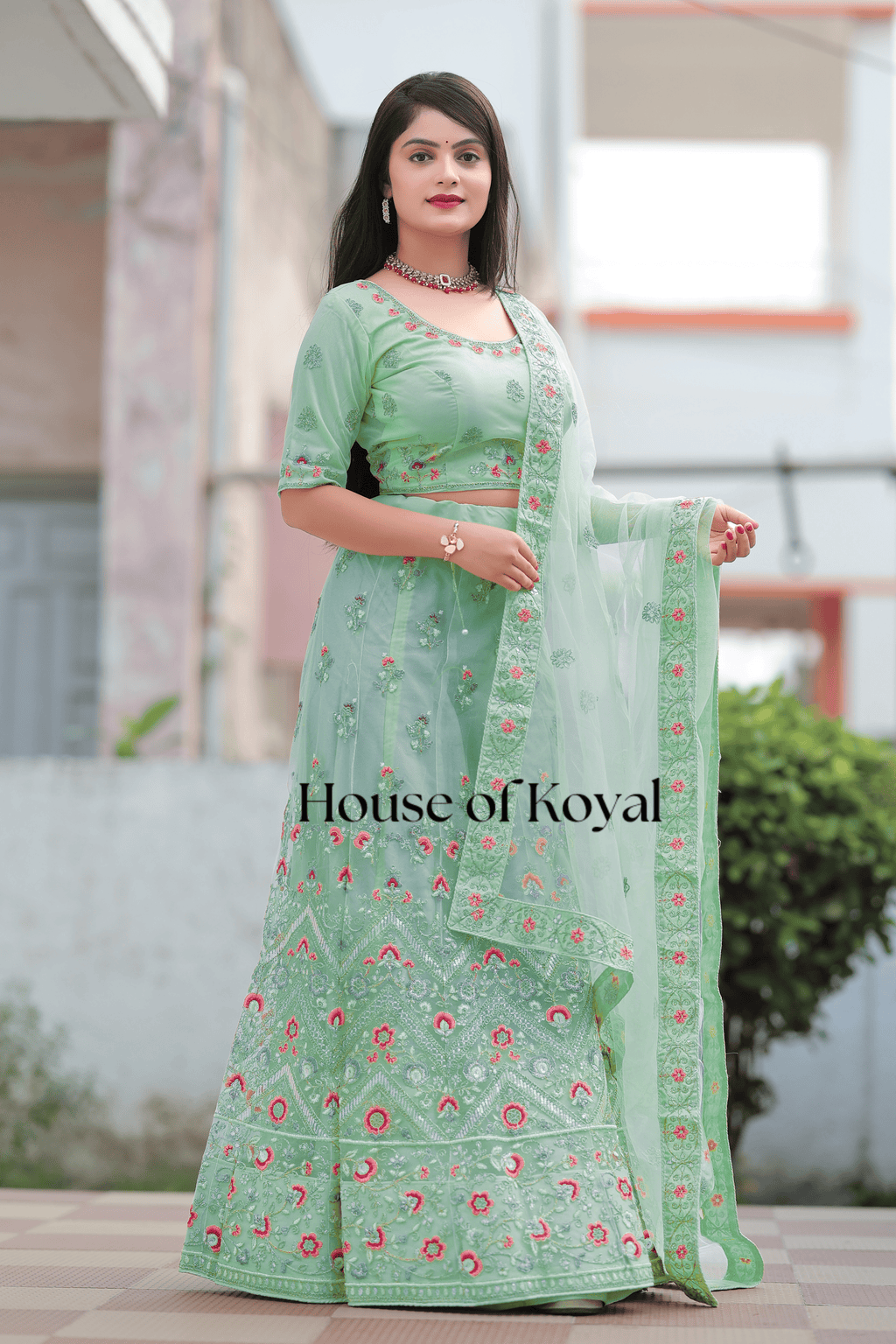 Meira Floral Choli - Light Green
