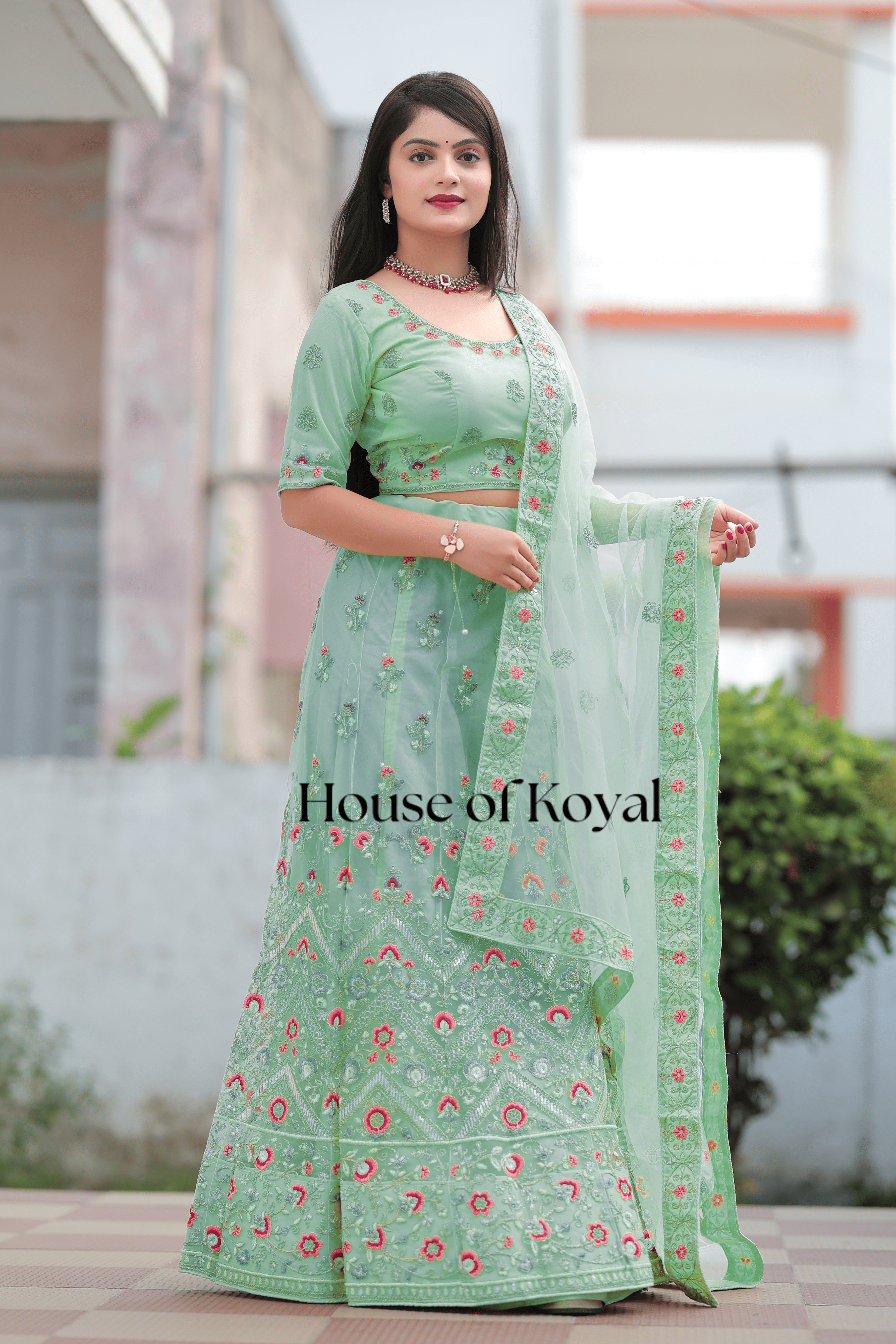Meira Floral Choli - Light Green