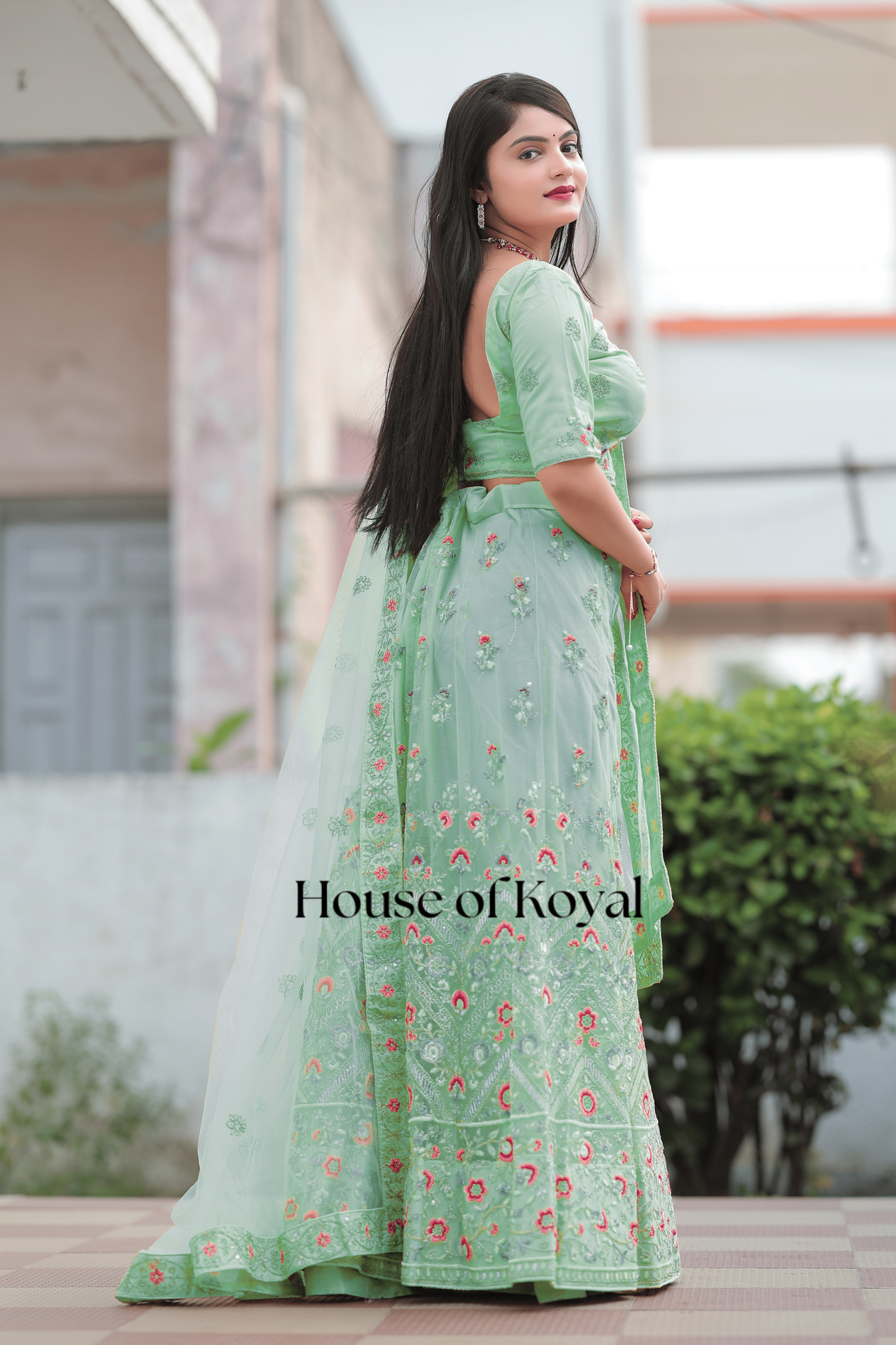 Meira Floral Choli - Light Green