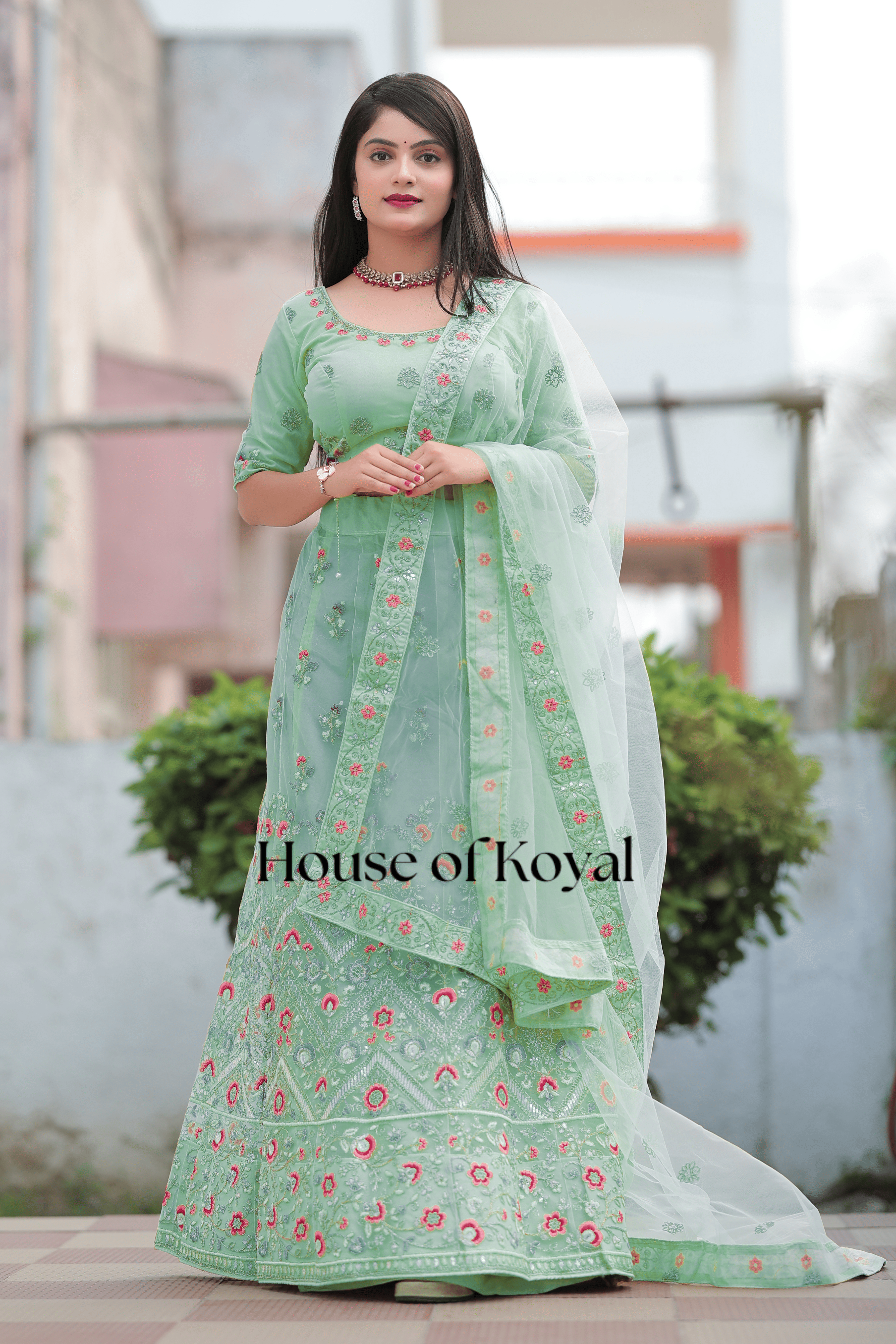 Meira Floral Choli - Light Green