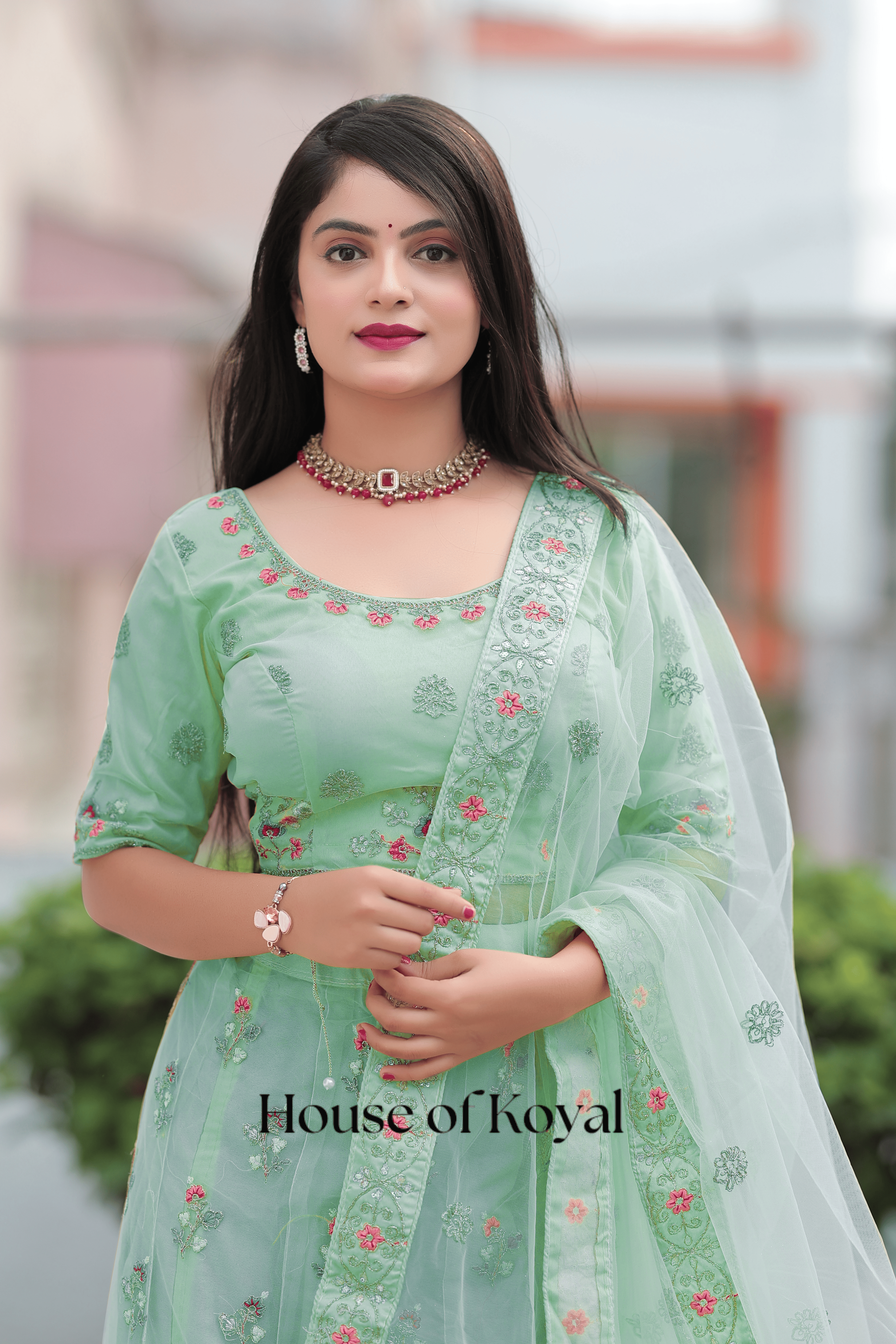 Meira Floral Choli - Light Green