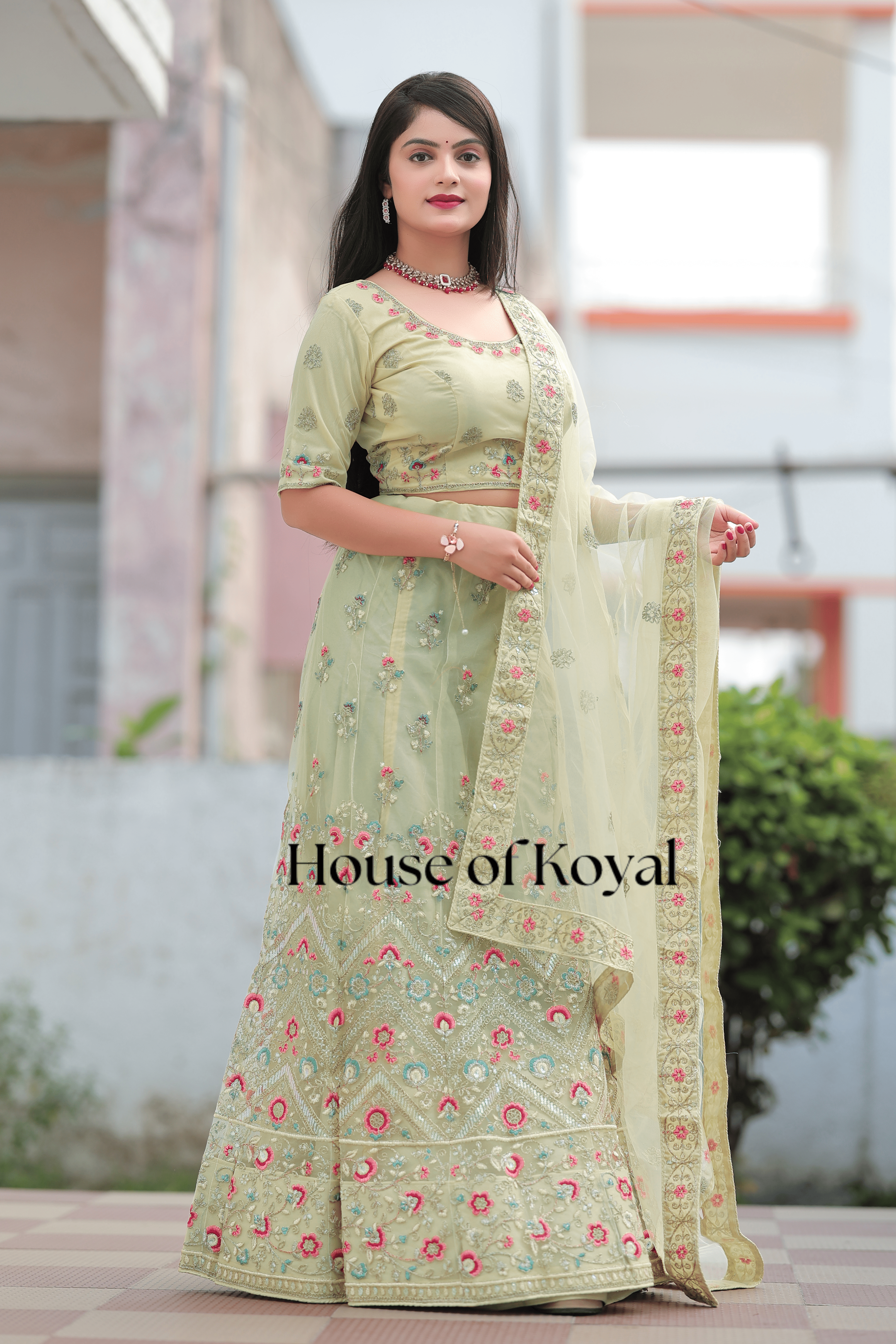 Meira Floral Choli - Light Parrot