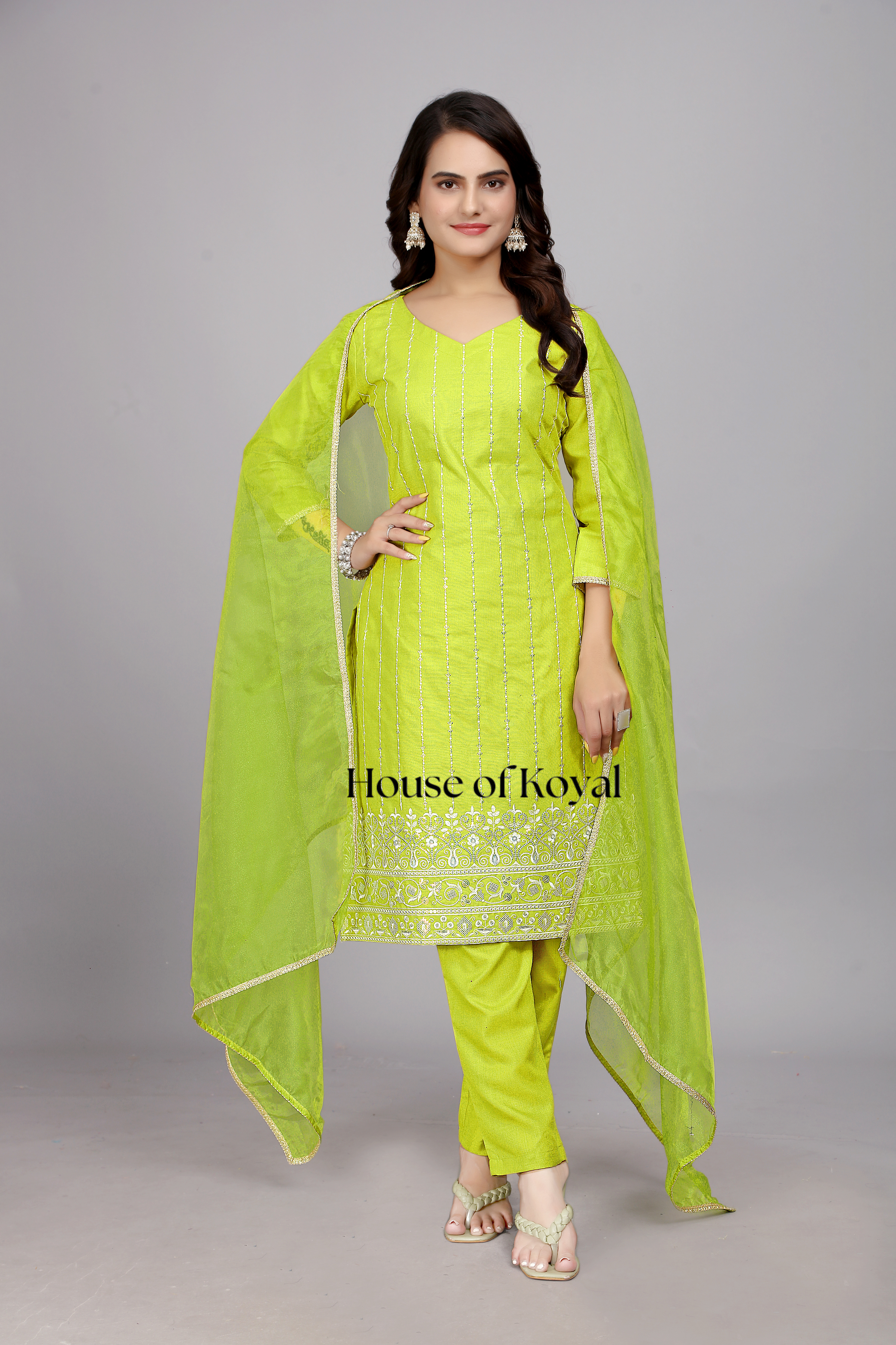 Parisha Popati (Parrot Green) Embroidered Kurti