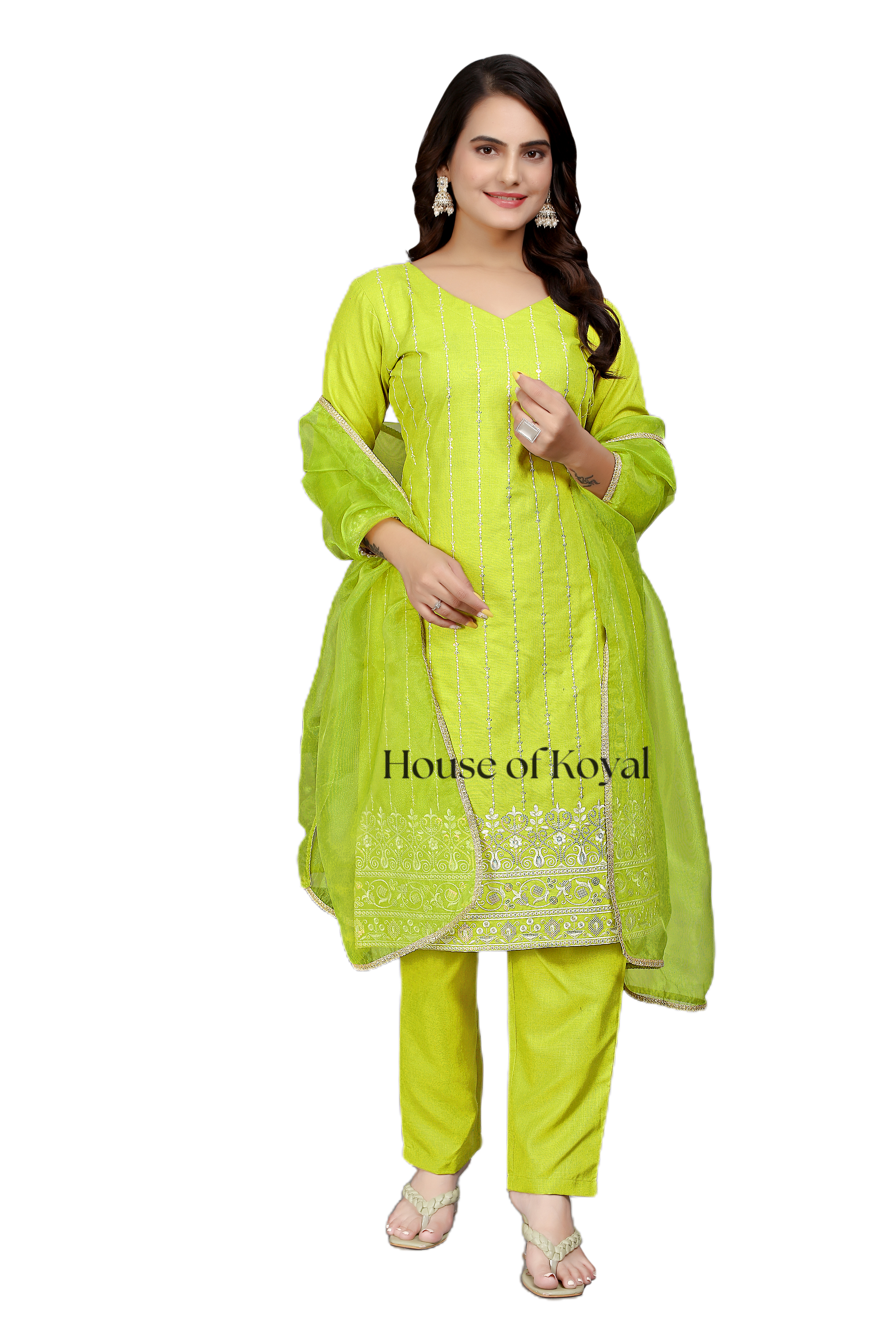 Parisha Popati (Parrot Green) Embroidered Kurti